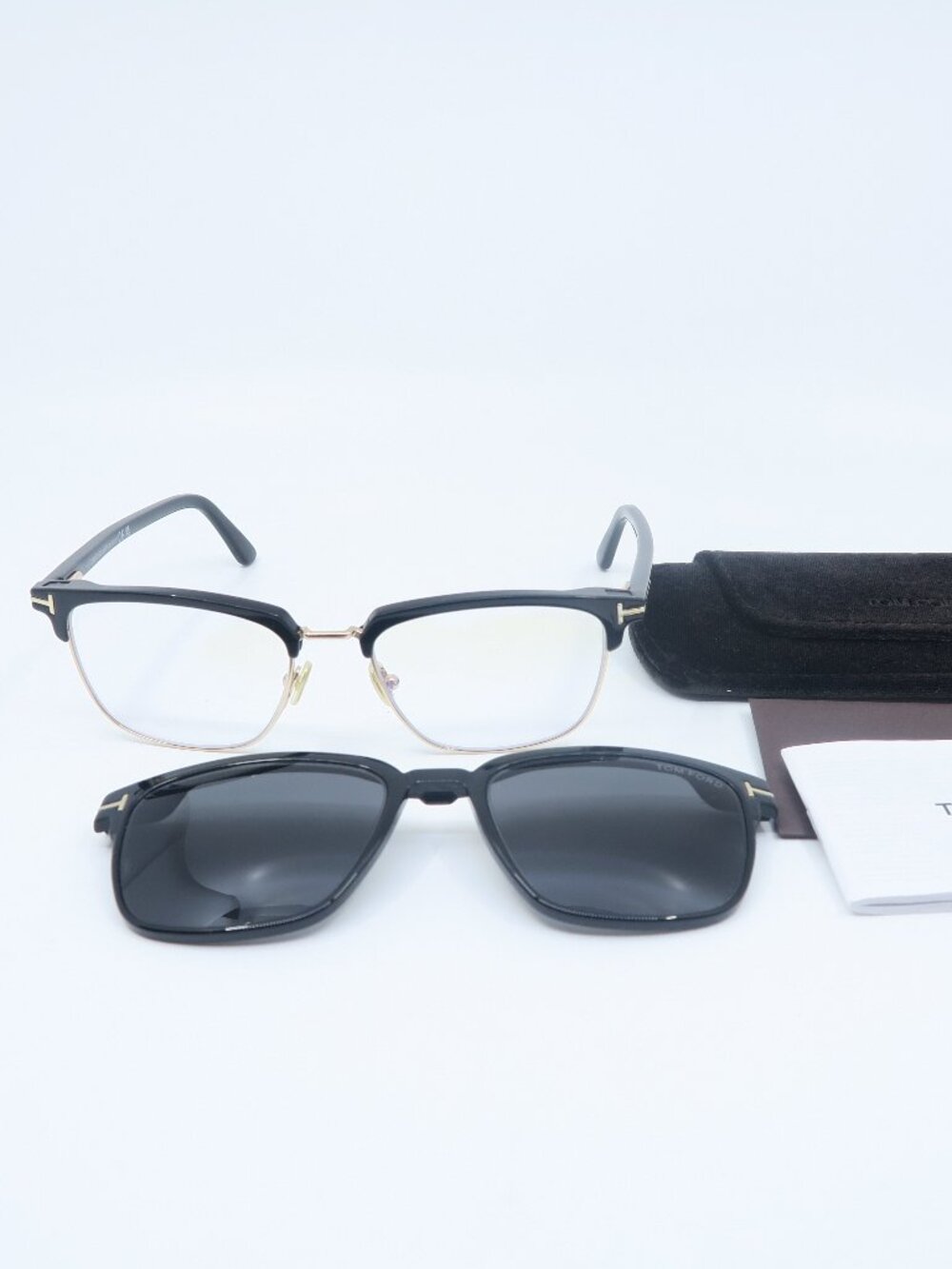 Tom Ford TF 5683-B 001 Black-Blue Block-Sun Clip On Glasses, New Men's Frames.